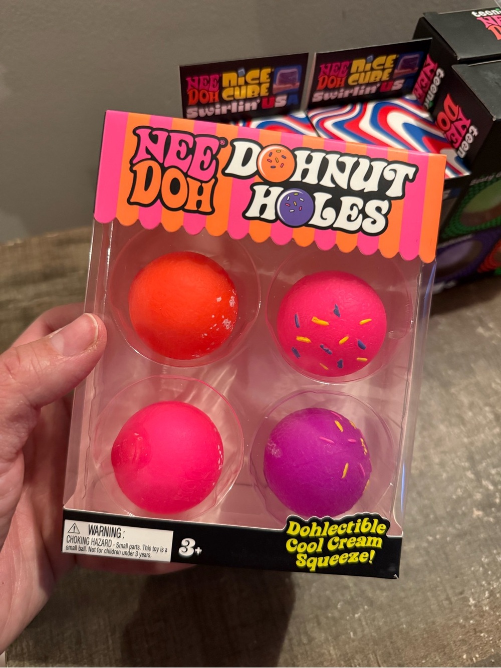 Nee Doh Donut Holes Squishy Toy Set - Bright Pink, Orange & Purple